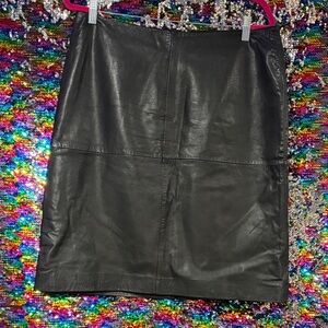 Donna Karan Black Leather Pencil Skirt